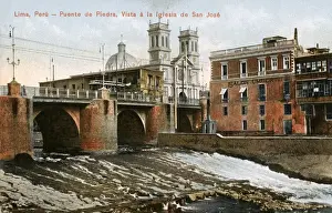 Peruvian Prints: Puente de piedra (Stone Bridge) at Lima, Peru