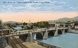 Peruvian Prints: Puente de Piedra (Stone Bridge) over Rio Rimac, Lima, Peru
