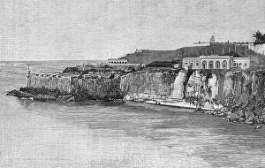 Bastion Prints: Puerto Rico, San Juan. Port entrance. Engraving, 1898