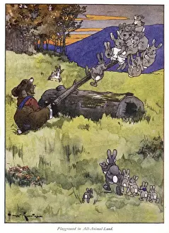 Nesbit Prints: Pug Peter -- animals on a seesaw