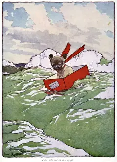 Nesbit Prints: Pug Peter -- dog riding waves in a box
