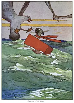 Pug Peter -- dog at sea with seagulls