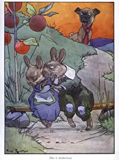 Voyeurism Prints: Pug Peter -- dog watching rabbits