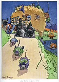 Nesbit Prints: Pug Peter -- mice falling off a haycart