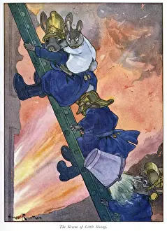 Pug Peter -- mouse firemen on a ladder