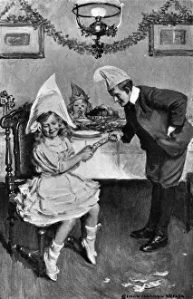 Festive Prints: Pulling a Christmas cracker, New Years Eve by Simon Harmon