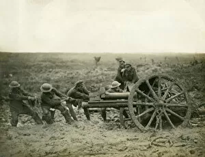 Pulling a field gun stuck in mud, Western Front, WW1