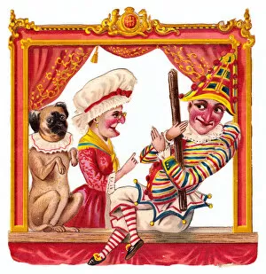 Judy Gallery: Punch and Judy show on a Victorian scrap
