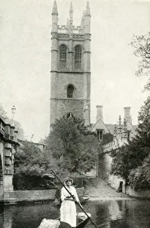 Punting on the river at Oxford, near Magdalen Tower