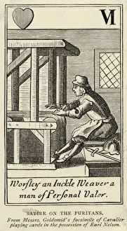 A Puritan weaving cloth