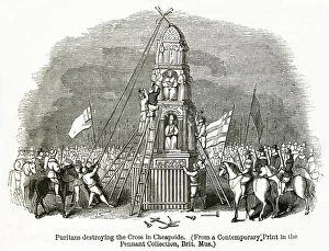 Puritan Gallery: Puritans destroying the Eleanor cross in Cheapside