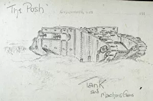 Images Dated 5th May 2009: The Push Tank and Machine Guns - German Field Postcard