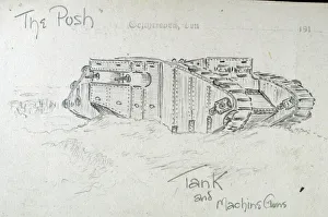 Images Dated 5th May 2009: The Push Tank and Machine Guns - German Field Postcard