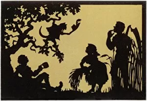 Silhouettes Collection: Puss in Boots talks to reapers mowing a meadow