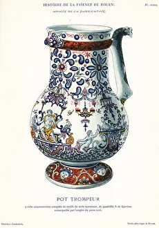 Crockery Prints: Puzzle jug in the festoon style, Rouen