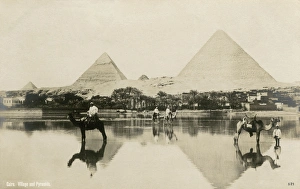 Pyramid complex of Giza from the Nile, Egypt Pyramid complex of Giza from the Nile, Egypt