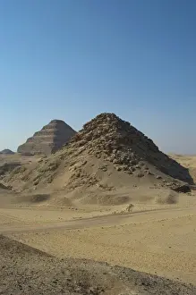 Saqqara Prints: Pyramid of Userkaf. At background, Djoser Pyramid. Egypt