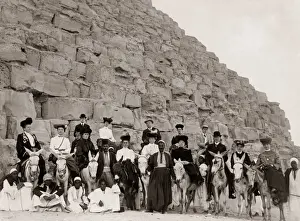 Pyramids Prints: Pyramids at Giza, Egypt, circa 1900 - Tourist group on donke