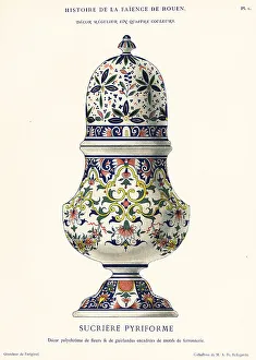 Crockery Prints: Pyriform sugar box with polychrome design, Rouen