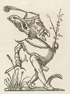 Grotesque Prints: Quaremeprenant : (Lent faster), with enlarged ears, holding a thorny branch