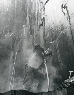 Quarry Prints: Quarryman drilling, Penyrorsedd Slate Quarry, North Wales