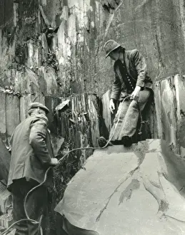 Quarry Prints: Two quarrymen, Penyrorsedd Slate Quarry, North Wales