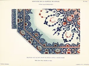 Earthenware Prints: Quarter section of a long octagonal platter, festoon style, Roue