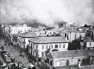 Quay on fire, Salonika, Greece, WW1