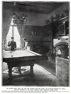Informal Prints: Queen Alexandra and her sister the Dowager Empress Marie of Russia playing billiards in 1907 at their home