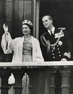 Queen Elizabeth II on balcony after Opening of Parliament