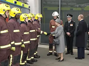 Shake Prints: Queen Elizabeth II meeting firefighters on parade, LFB HQ