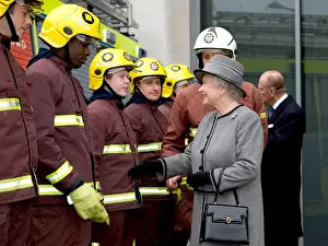 Queen Elizabeth II meeting firefighters on parade, LFB HQ