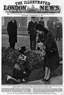Queen Elizabeth II receiving flowers from a Ghanaian girl Queen Elizabeth II receiving flowers from a Ghanaian girl
