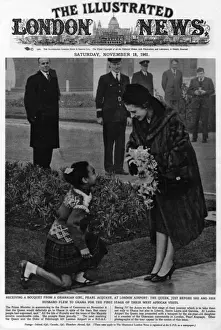 Travels Prints: Queen Elizabeth II receiving flowers from a Ghanaian girl