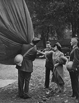 Inspection Prints: Queen Elizabeth inspects barrage balloons, 1939
