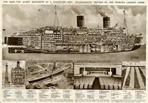 Seating Prints: Queen Elizabeth passenger ship by G. H. Davis
