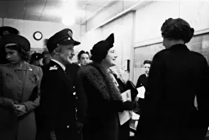 Queen Elizabeth reviews firewomen at Lambeth HQ, WW2