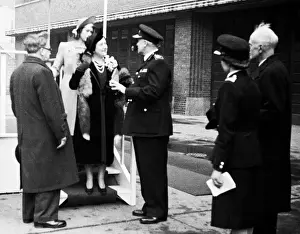 Queen Elizabeth reviews firewomen at Lambeth HQ, WW2