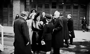 Queen Elizabeth reviews firewomen at Lambeth HQ, WW2