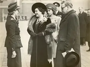 Queen Elizabeth reviews firewomen at Lambeth HQ, WW2