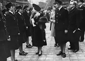 Queen Elizabeth reviews firewomen at Lambeth, WW2