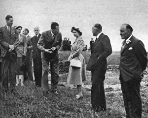 Queen Elizabeth on the summit of Maiden Castle, 1952