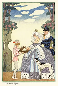 Sniffs Prints: Queen Elizabeth washes her hands in a bowl held by her page boy