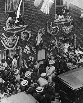 Shrines Prints: Queen Mary inspecting tribute to East End patriotism