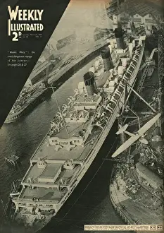 Greenock Prints: Queen Mary Ocean Liner, ready for travel to Greenock