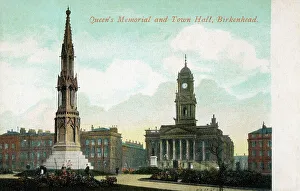 Birkenhead Prints: The Queen Victoria Monument and Birkenhead Town Hall