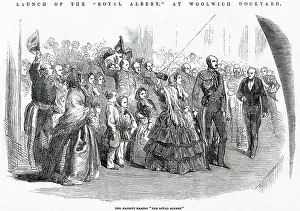 Launching Prints: Queen Victoria naming the ship Royal Albert at Woolwich Dockyard in London. Date: 1854