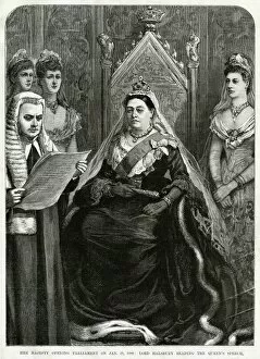 Monarchy Collection: Queen Victoria opening Parliament 1886