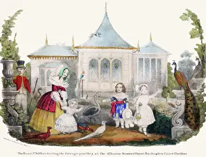 Crinoline Prints: Queen Victoria, Prince Albert and children feeding poultry