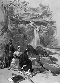 Images Dated 1st December 2015: Queen Victoria sketching the falls of Garrawalt, Braemar